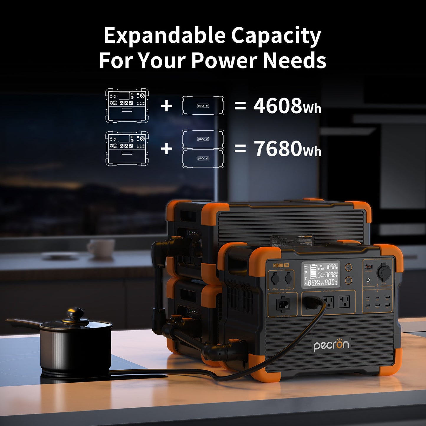 PECRON E1500LFP Pro Expandable Portable Power Station: 2200W, 1536Wh LiFePO4