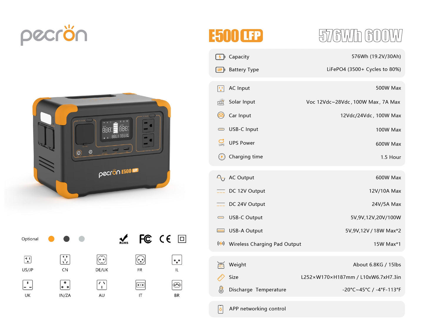 PECRON E500LFP 600W Portable Power Station 576Wh LiFePO4 Battery for Outdoor Adventures