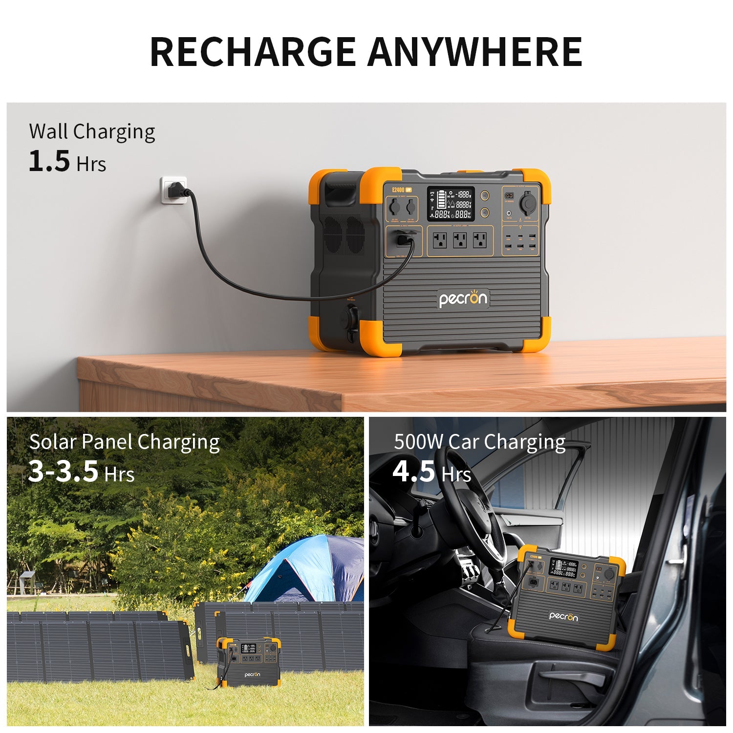 PECRON E2400LFP Portable Power Station 2400W 2048Wh LiFePO4 Solar Generator