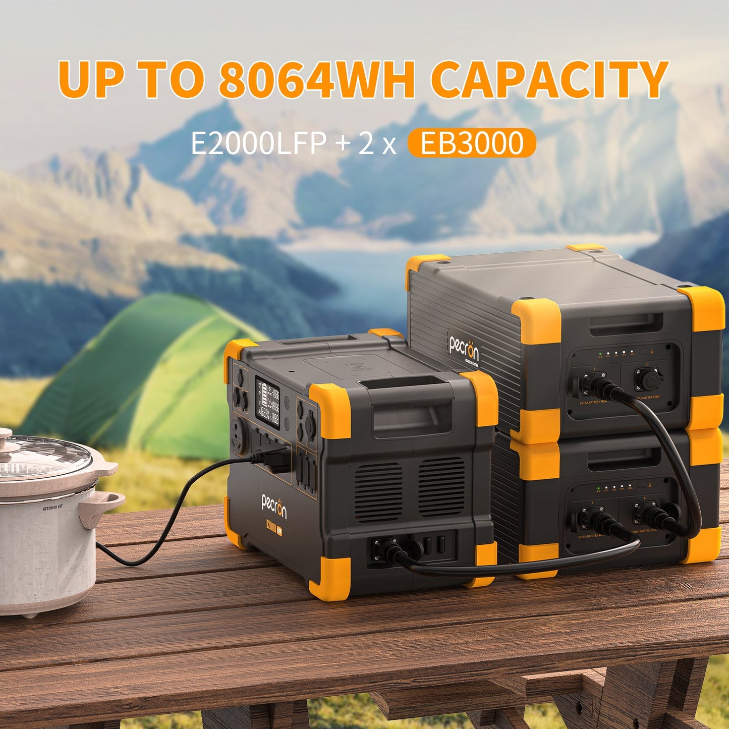 PECRON E2000LFP 2000W Portable Power Station, 1920Wh LiFePO4, Expandable 8kWh