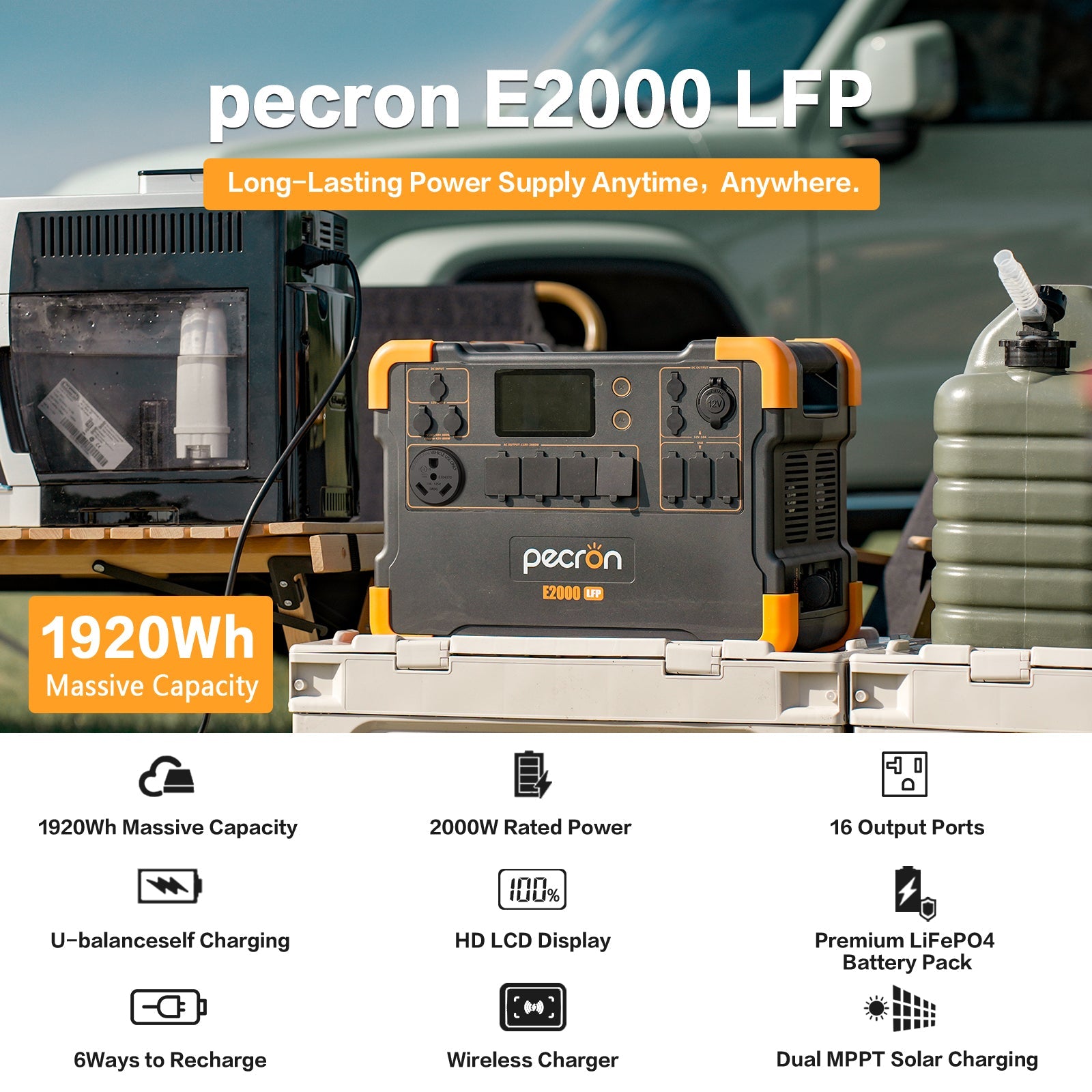 PECRON E2000LFP Expandable 2000W Portable Solar Generator Power Station Kit