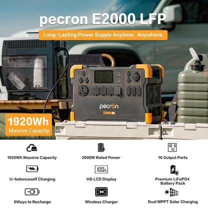 PECRON E2000LFP 2000W Portable Power Station, 1920Wh LiFePO4, Expandable 8kWh