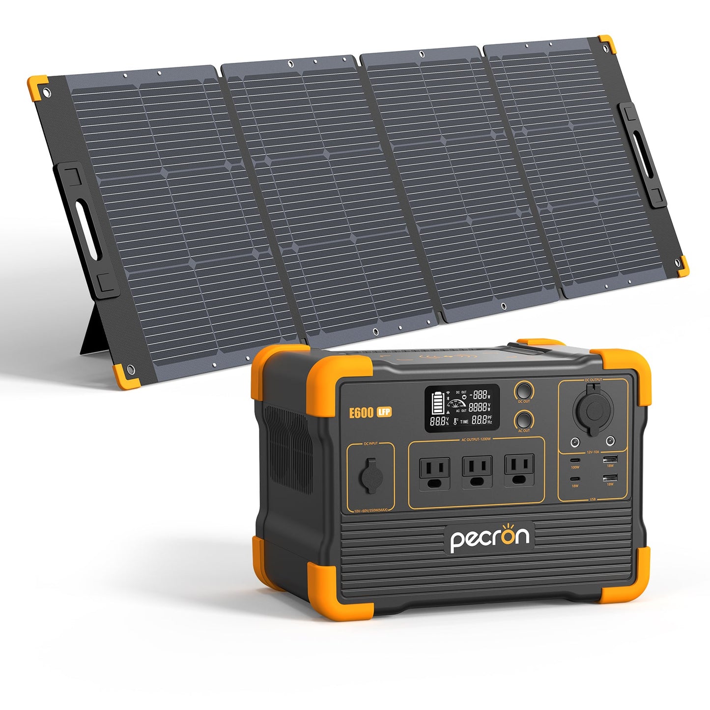 PECRON E600LFP 1200W 614Wh LiFePO4 Portable Solar Generator System Kit