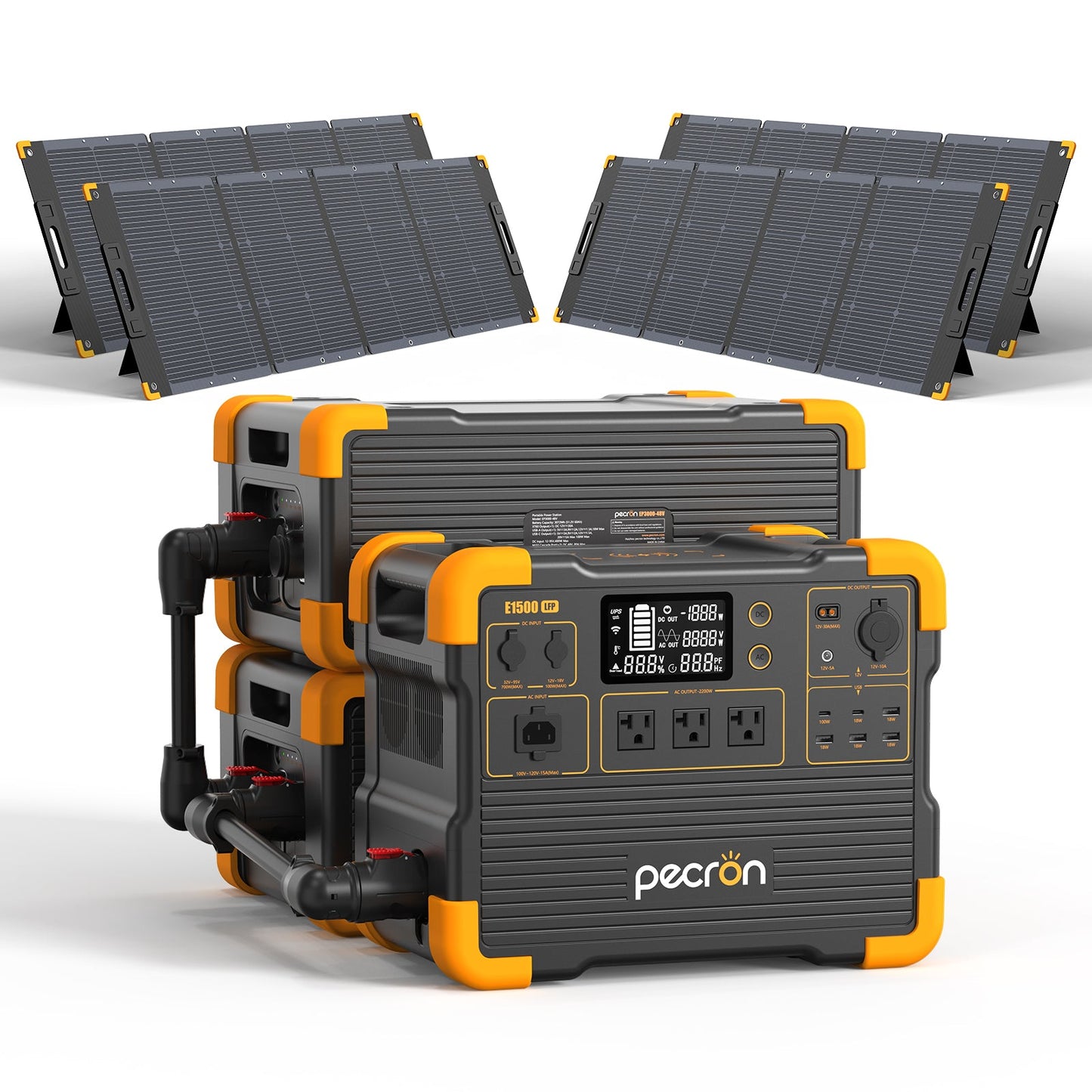 PECRON E1500LFP Portable Solar Generator Kit LiFePO4 2200W Fast Charging