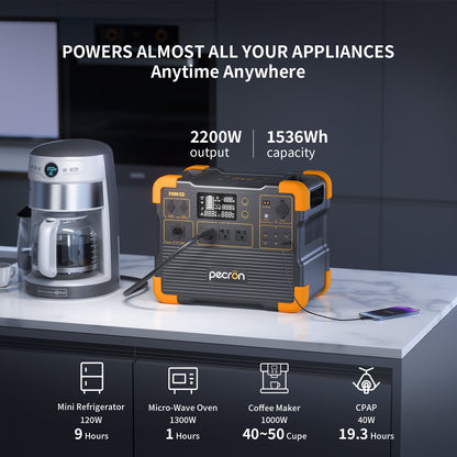 PECRON E1500LFP Pro Expandable Portable Power Station: 2200W, 1536Wh LiFePO4