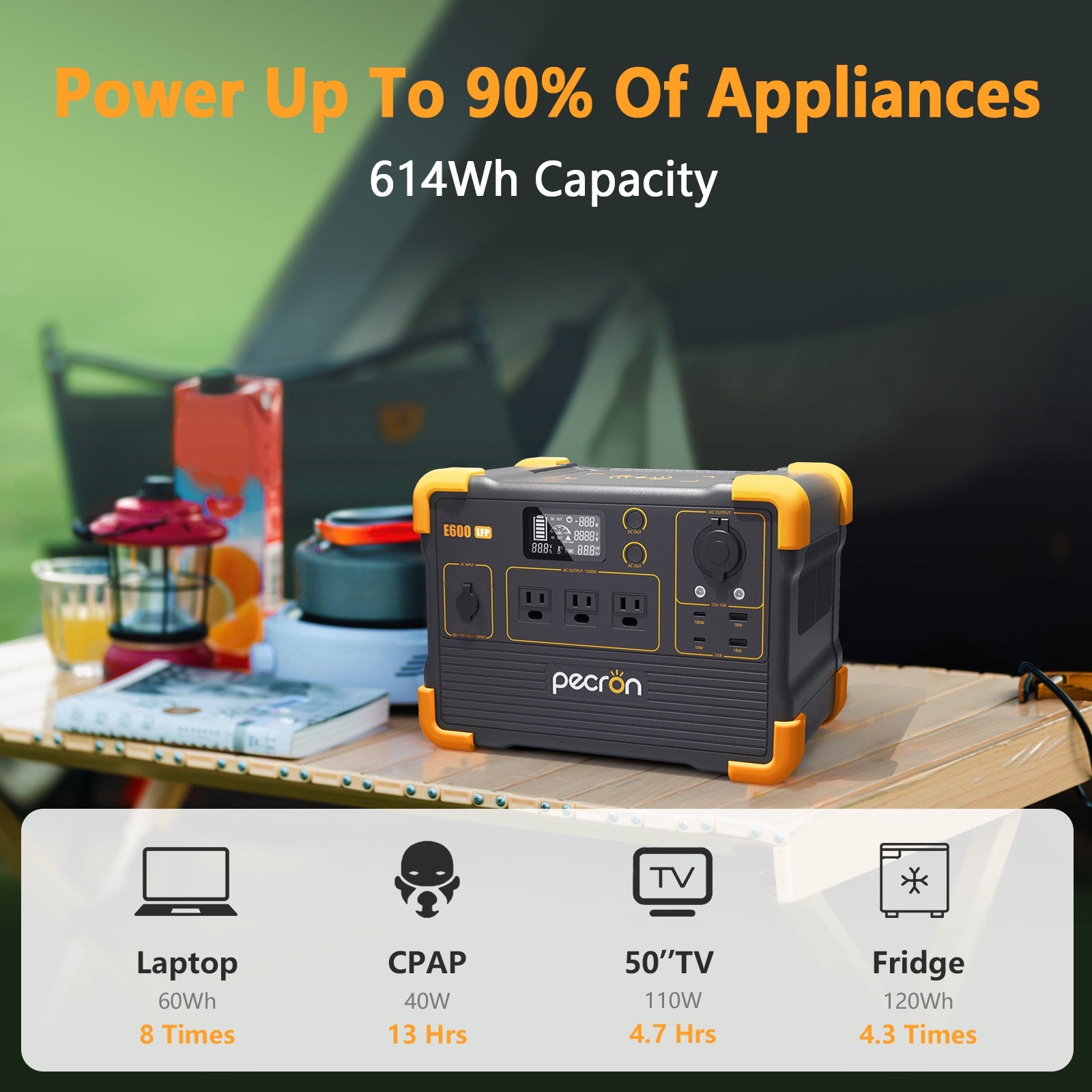 PECRON E600LFP 1200W 614Wh LiFePO4 Portable Power Station Home Outdoor