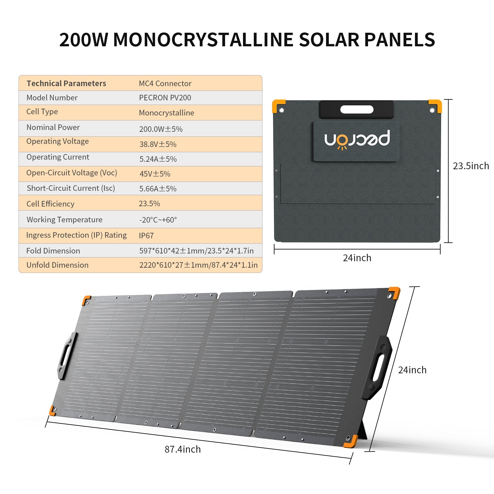 PECRON PV200 200W Portable Folding Solar Panel: High-Efficiency, Waterproof, Eco-Friendly Power