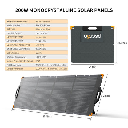 PECRON PV200 200W Portable Folding Solar Panel: High-Efficiency, Waterproof, Eco-Friendly Power