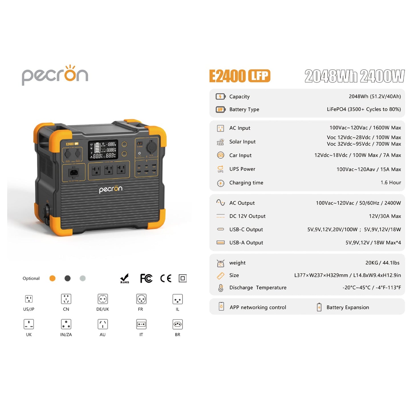 PECRON E2400LFP 2400W 2048Wh Portable Solar Generator Power Station Kit