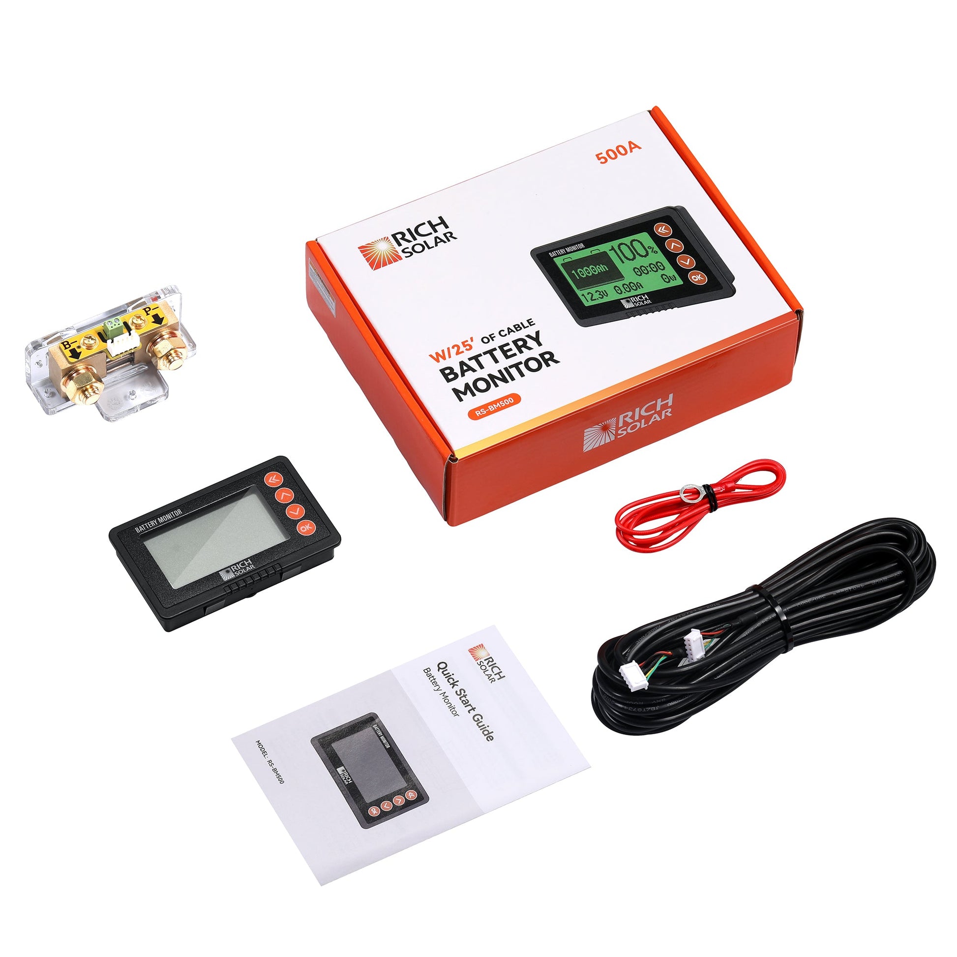 RICH SOLAR 500 Amp Battery Monitor Shunt Kit, 8-120V Accurate Display