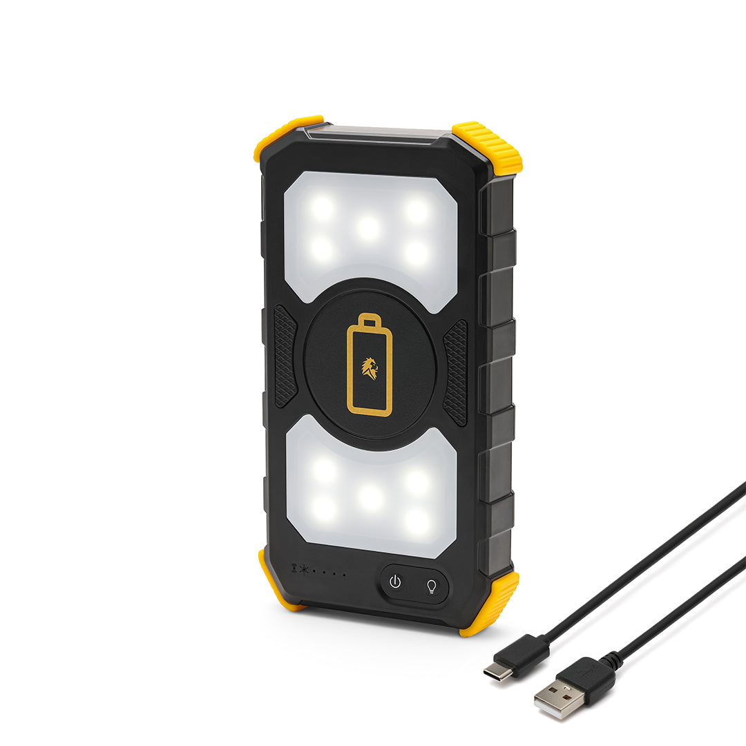 Lion Prowler Portable Power Bank: Wireless Charging, Multi-USB, Flashlight, Lamp