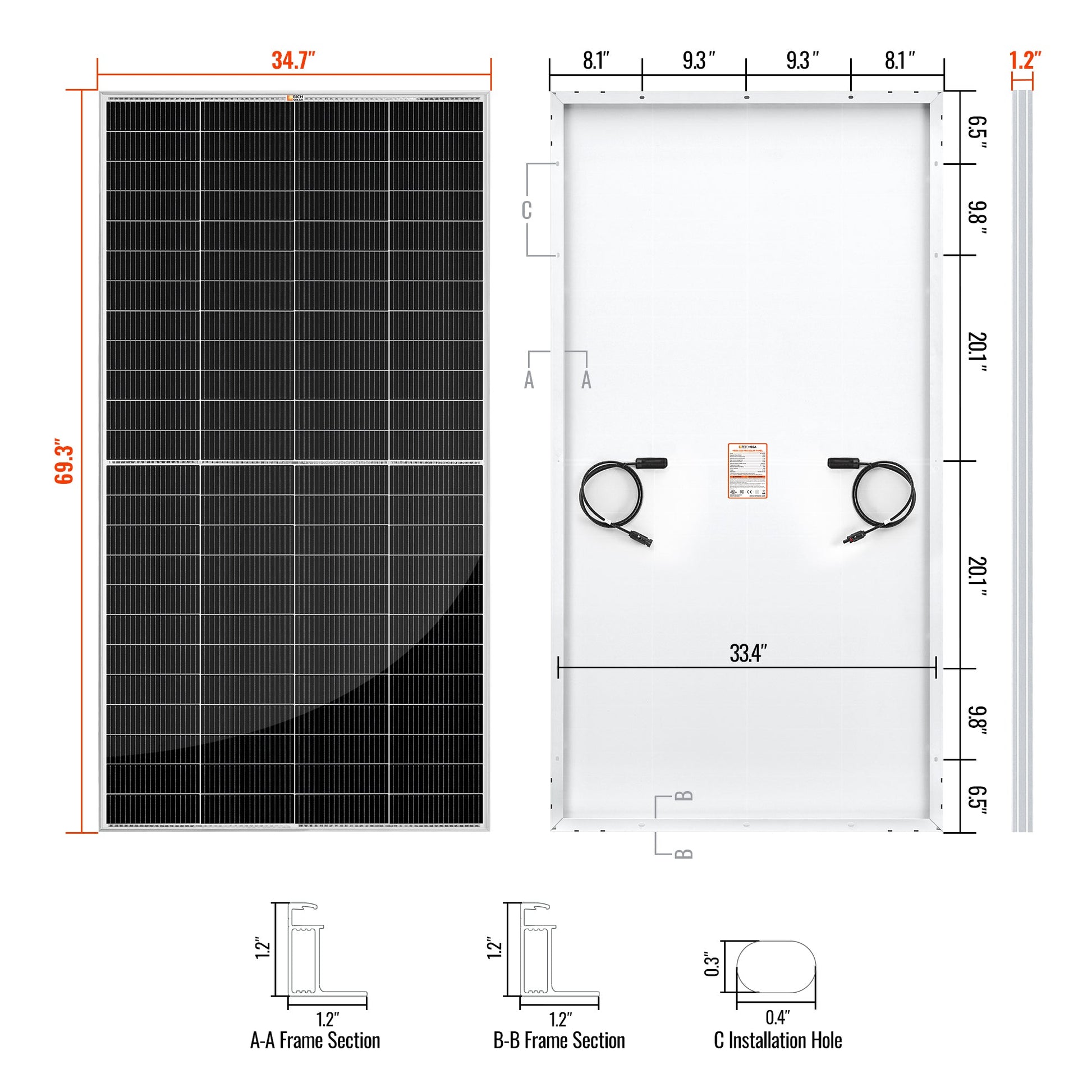 MEGA 335 PRO 335W Solar Panel: UL Certified, 25-Year Output Warranty