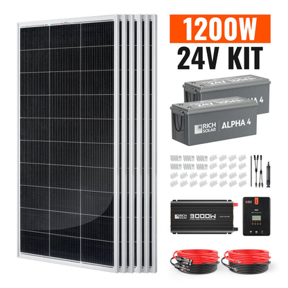 Powerful 1200W 24V Complete Solar Kit for RVs & Off-Grid Living