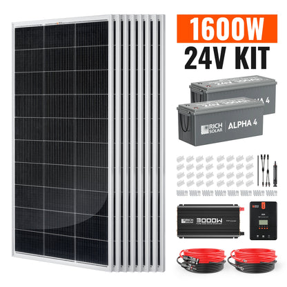 Powerful 1600 Watt 24V Complete Solar Kit for RVs & Off-Grid Living
